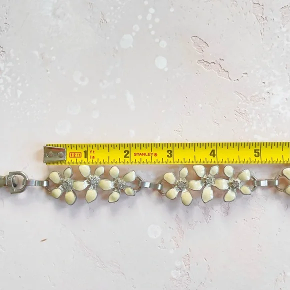 Vintage Metal & Enamel Flowers with Rhinestones Glam Chain Belt